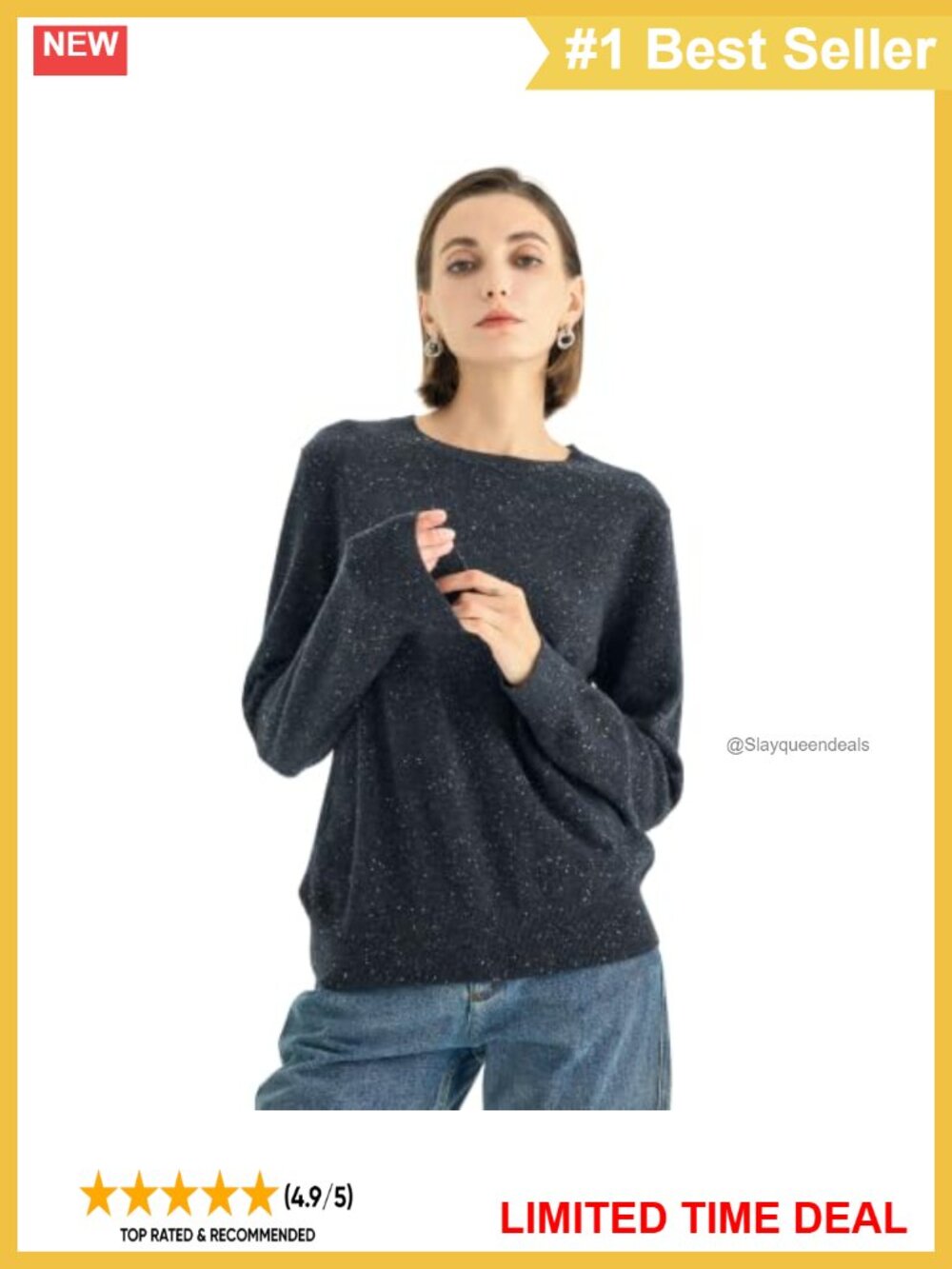 100% Pure Cashmere Crewneck Sweater Relaxed Pullover